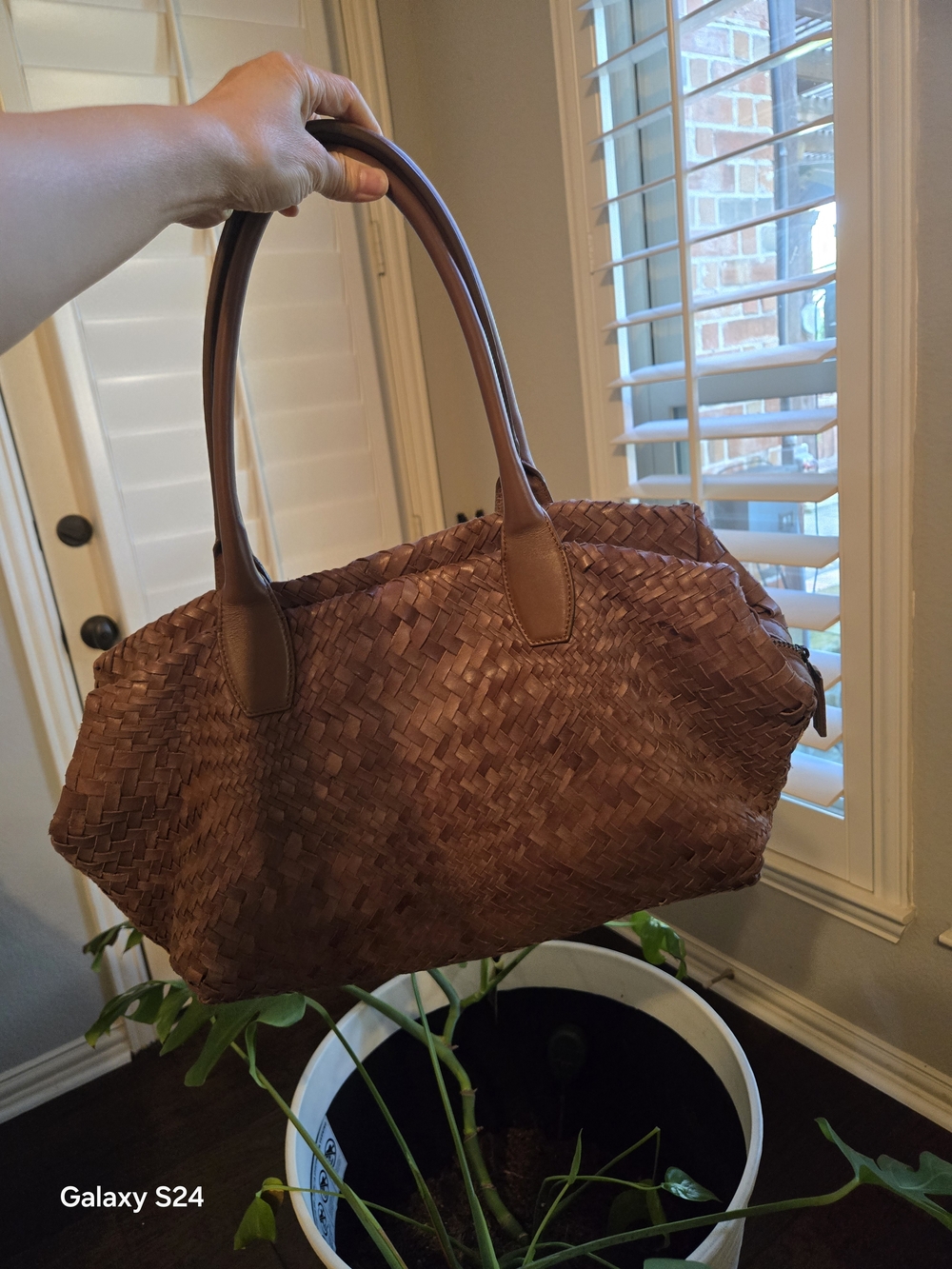 Woven Shoulder Tote Bag in Brown - Picture 10 of 10